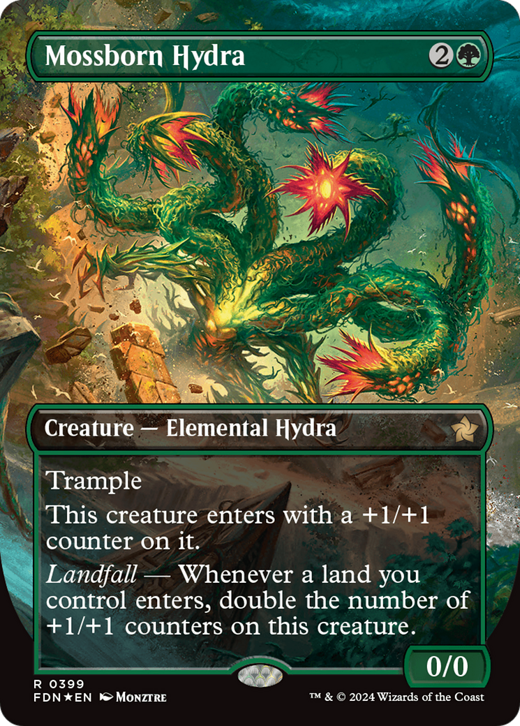 Mossborn Hydra (Borderless) (Mana Foil) [Foundations] | Tabernacle Games