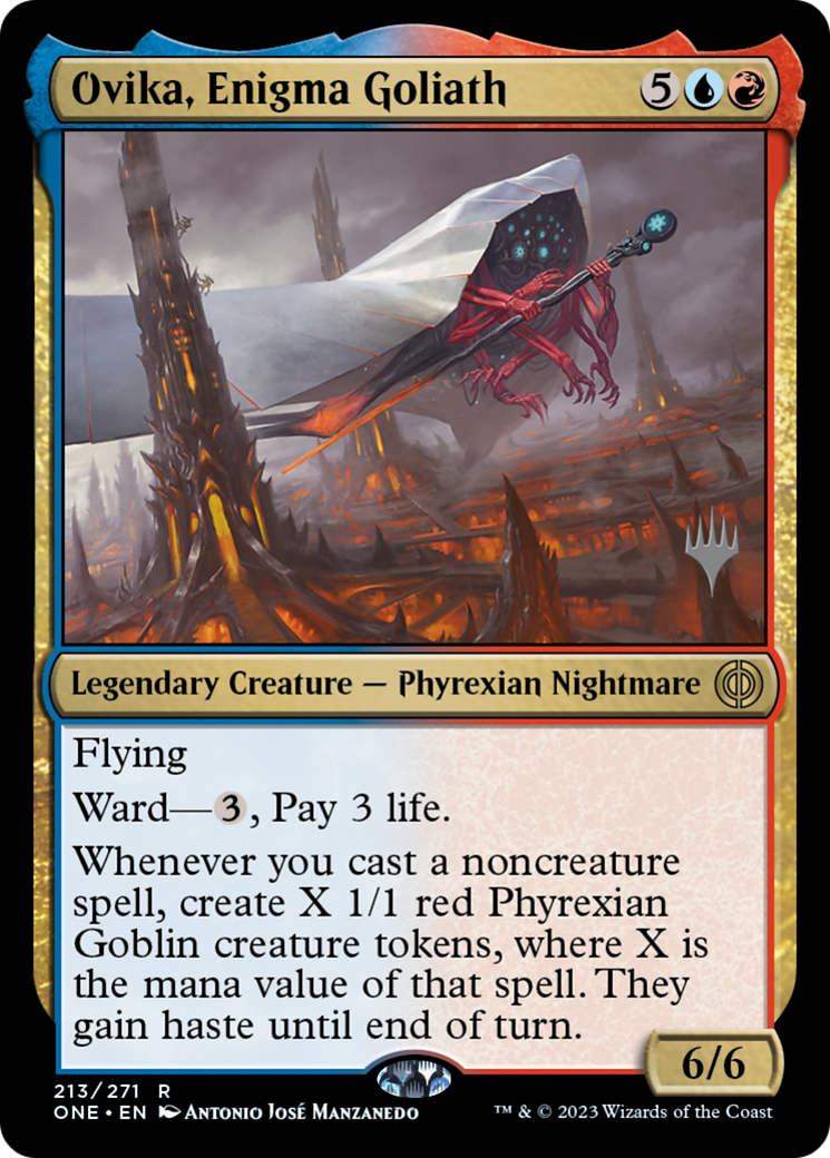 Ovika, Enigma Goliath (Promo Pack) [Phyrexia: All Will Be One Promos] | Tabernacle Games