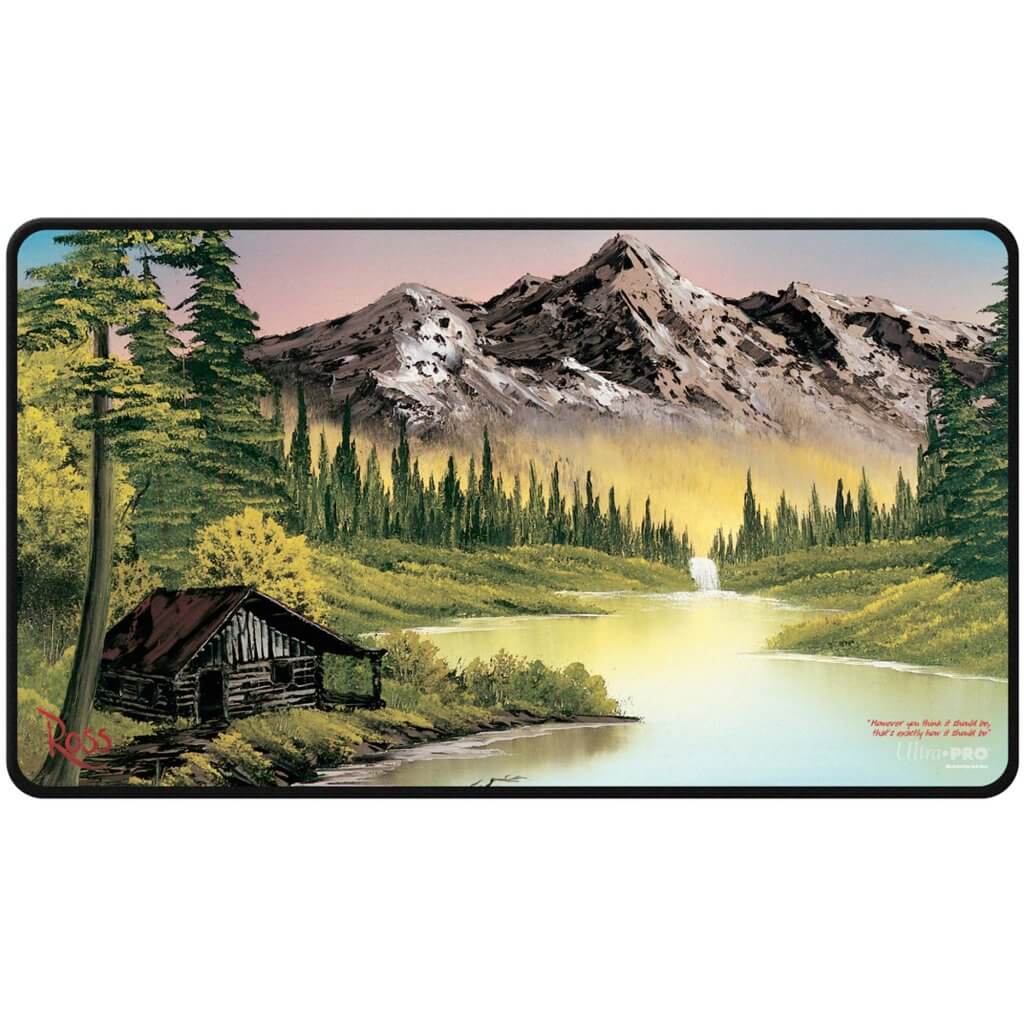 ULTRA PRO Bob Ross Collection Mountain Retreat Black Stitched Playmat | Tabernacle Games