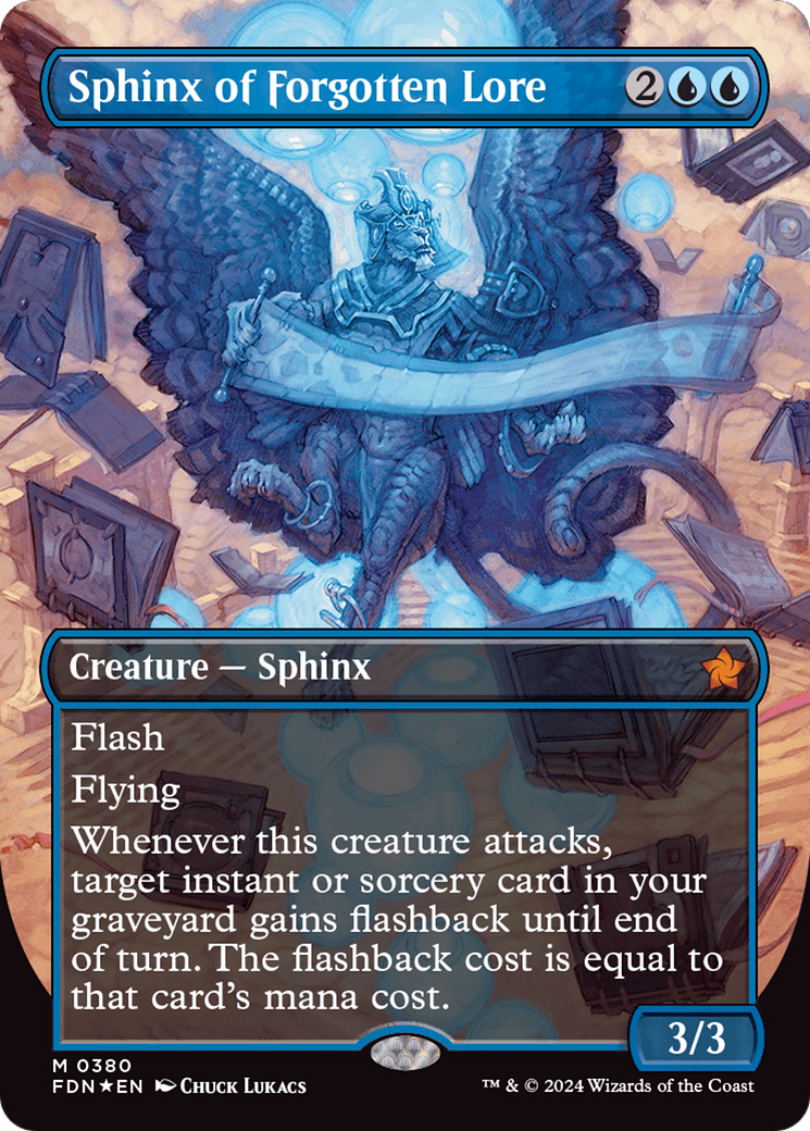 Sphinx of Forgotten Lore (Borderless) (Mana Foil) [Foundations] | Tabernacle Games