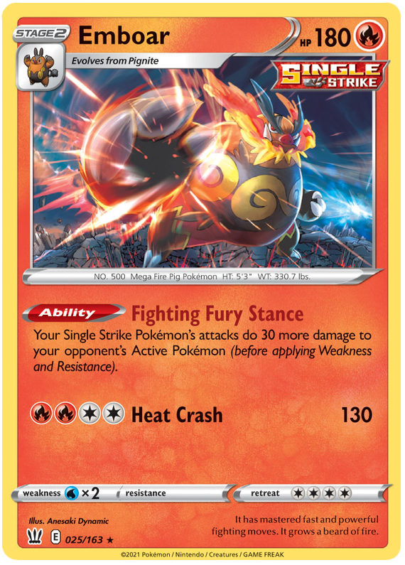 Emboar (025/163) [Sword & Shield: Battle Styles] | Tabernacle Games