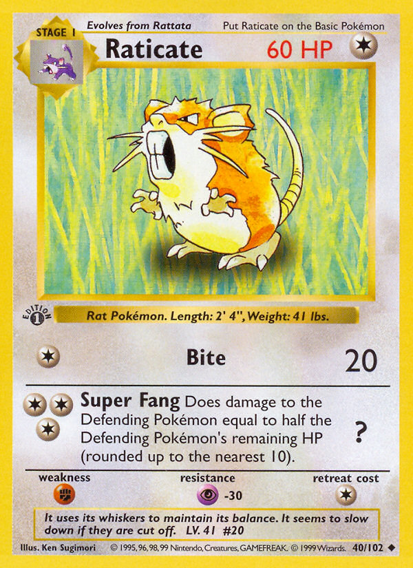 Raticate (40/102) (Shadowless) [Base Set 1st Edition] | Tabernacle Games