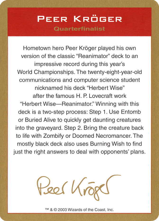 Peer Kroger Bio [World Championship Decks 2003] | Tabernacle Games
