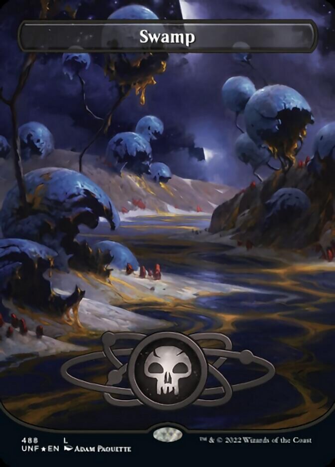 Swamp (488) (Planetary Space-ic Land) (Galaxy Foil) [Unfinity] | Tabernacle Games