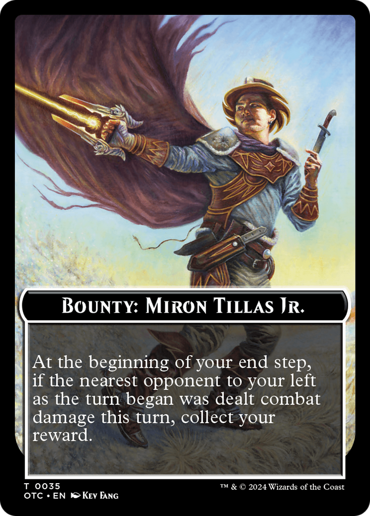 Bounty: Miron Tillas Jr. // Bounty Rules Double-Sided Token [Outlaws of Thunder Junction Commander Tokens] | Tabernacle Games