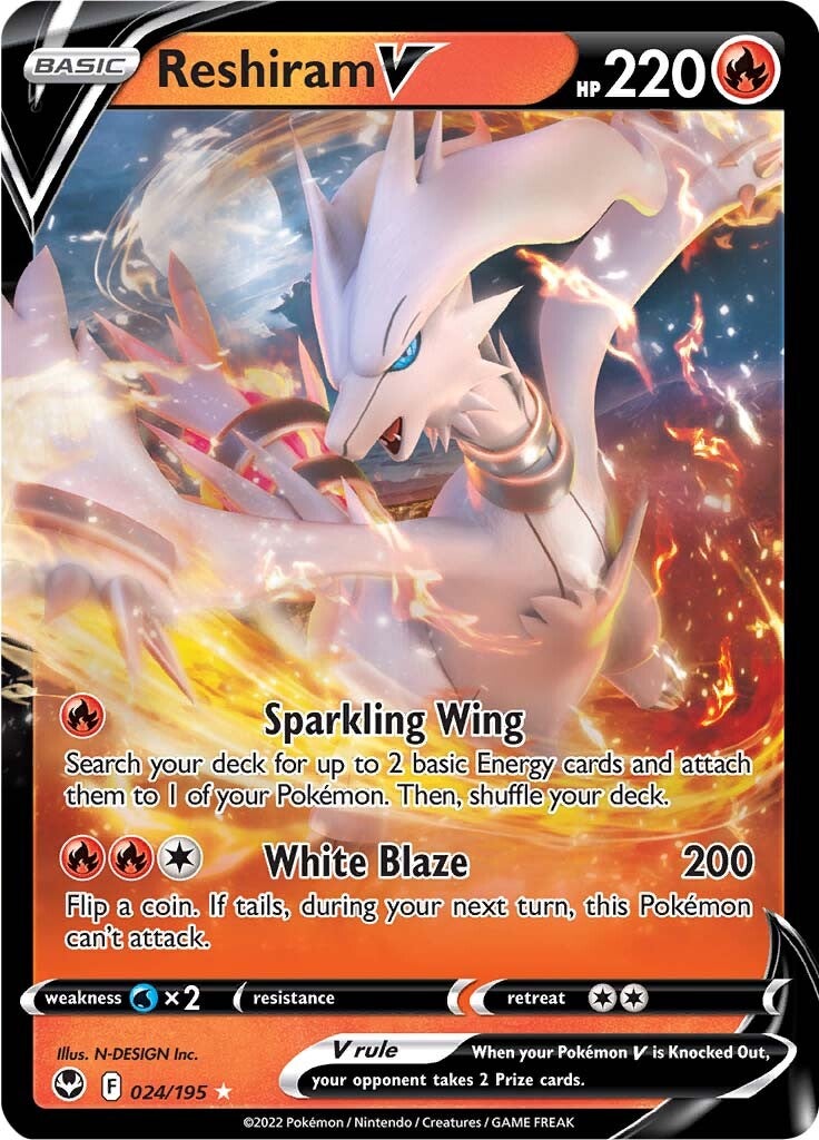 Reshiram V (024/195) [Sword & Shield: Silver Tempest] | Tabernacle Games