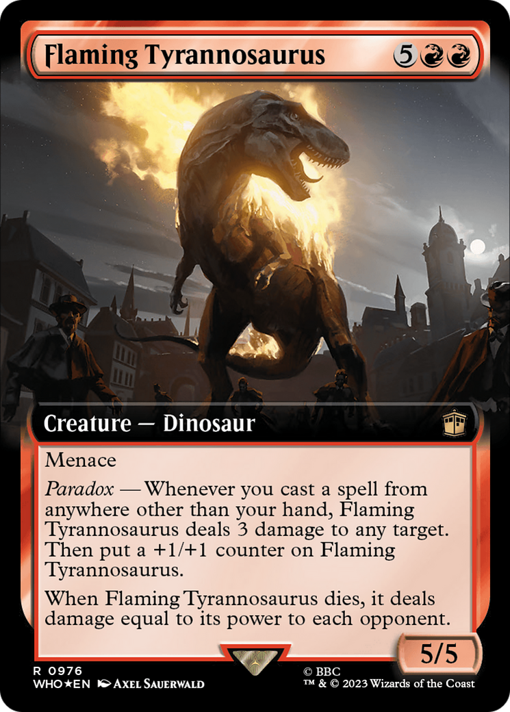 Flaming Tyrannosaurus (Extended Art) (Surge Foil) [Doctor Who] | Tabernacle Games