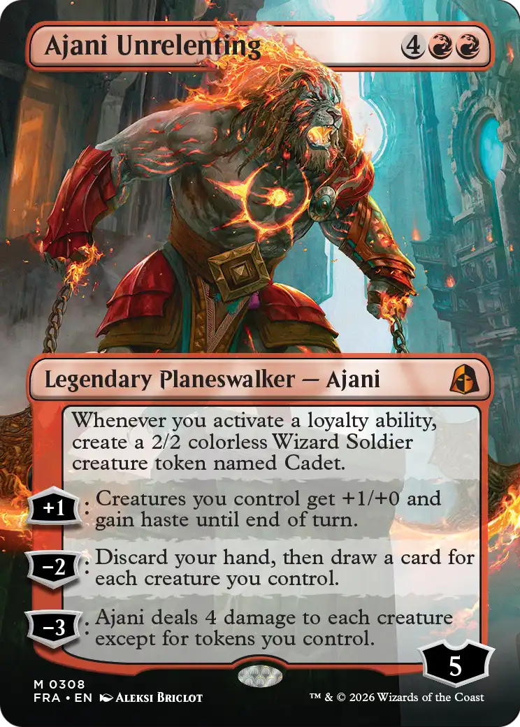 Ajani Unrelenting (Borderless) [Reality Fracture] | Tabernacle Games