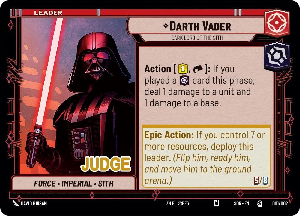 Darth Vader - Dark Lord of the Sith (Judge Promo) (001/002) [Spark of Rebellion Promos] | Tabernacle Games