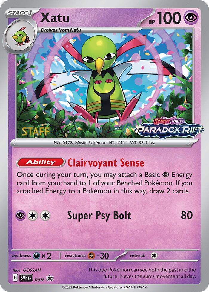 Xatu (059) (Staff Prerelease Promo) [Scarlet & Violet: Black Star Promos] | Tabernacle Games