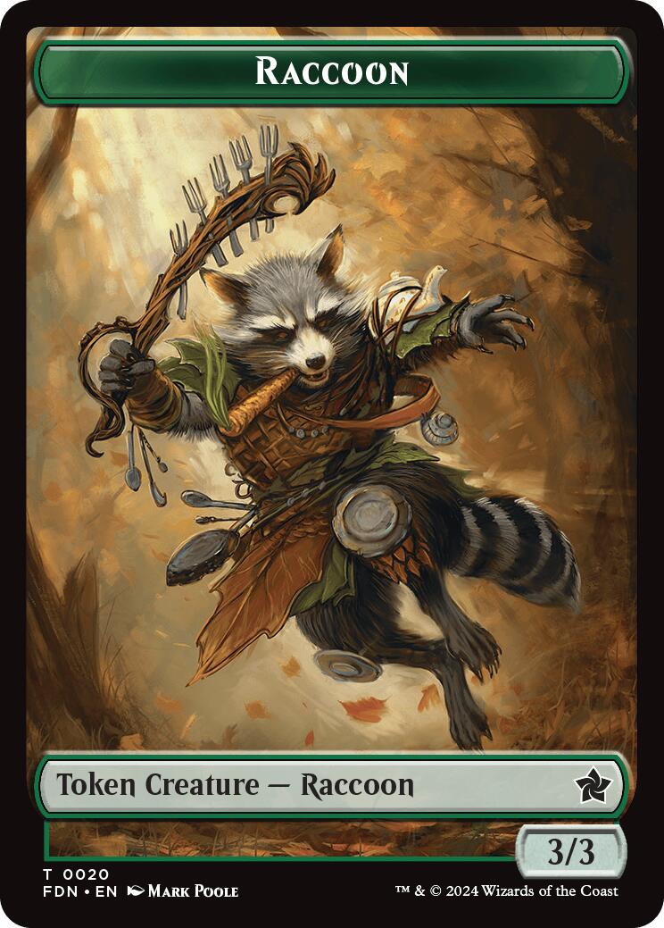 Elf Warrior // Raccoon Doubled-Sided Token [Foundations Tokens] | Tabernacle Games