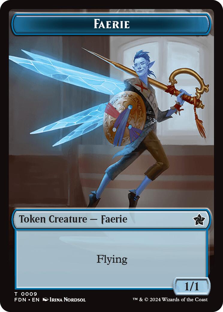 Faerie // Fish Doubled-Sided Token [Foundations Tokens] | Tabernacle Games