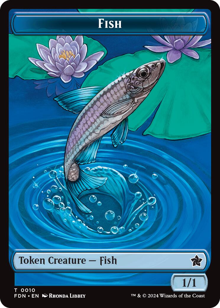 Faerie // Fish Doubled-Sided Token [Foundations Tokens] | Tabernacle Games