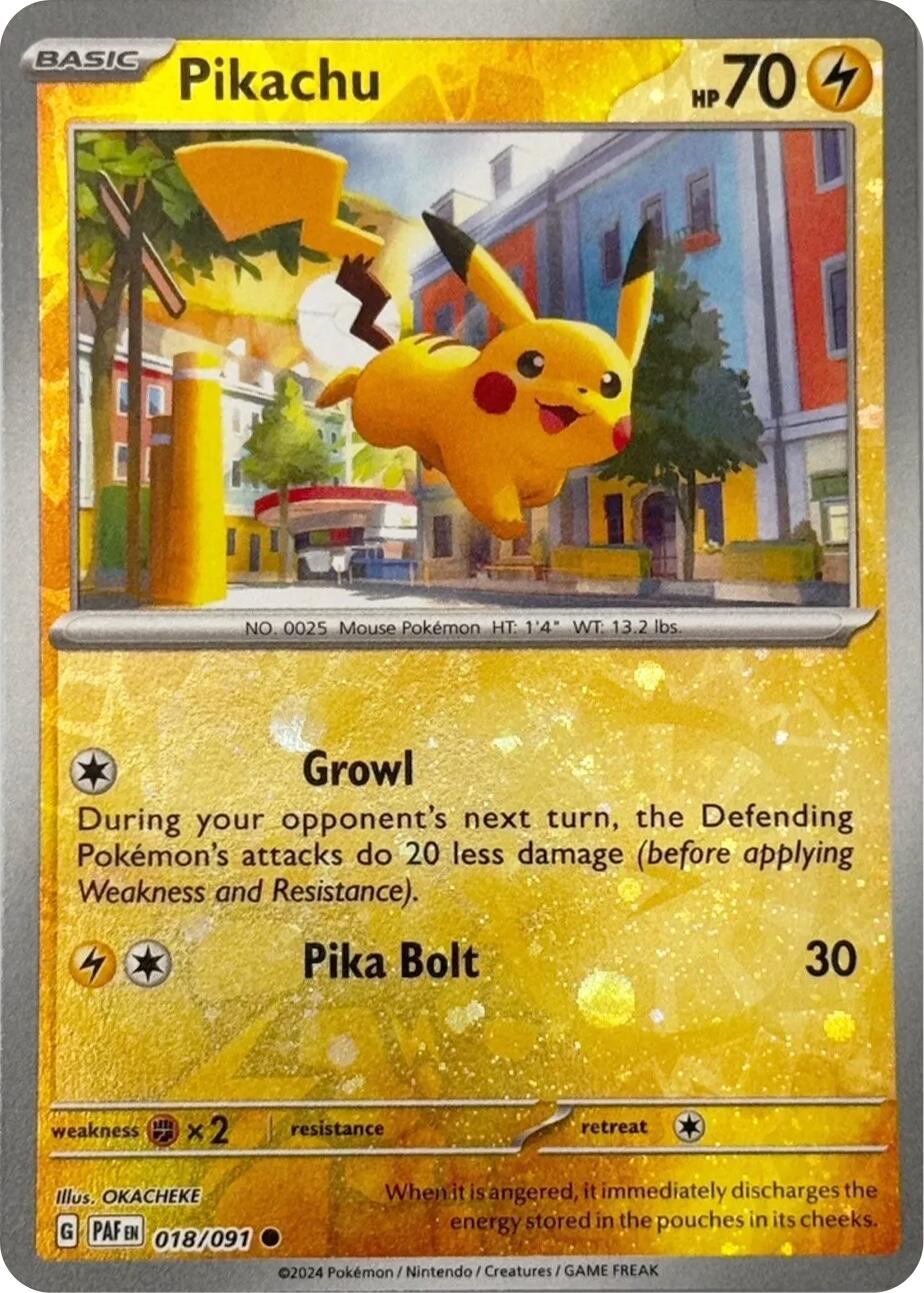 Pikachu (018/091) (Reverse Cosmos Holo) [Scarlet & Violet: Paldean Fates] | Tabernacle Games