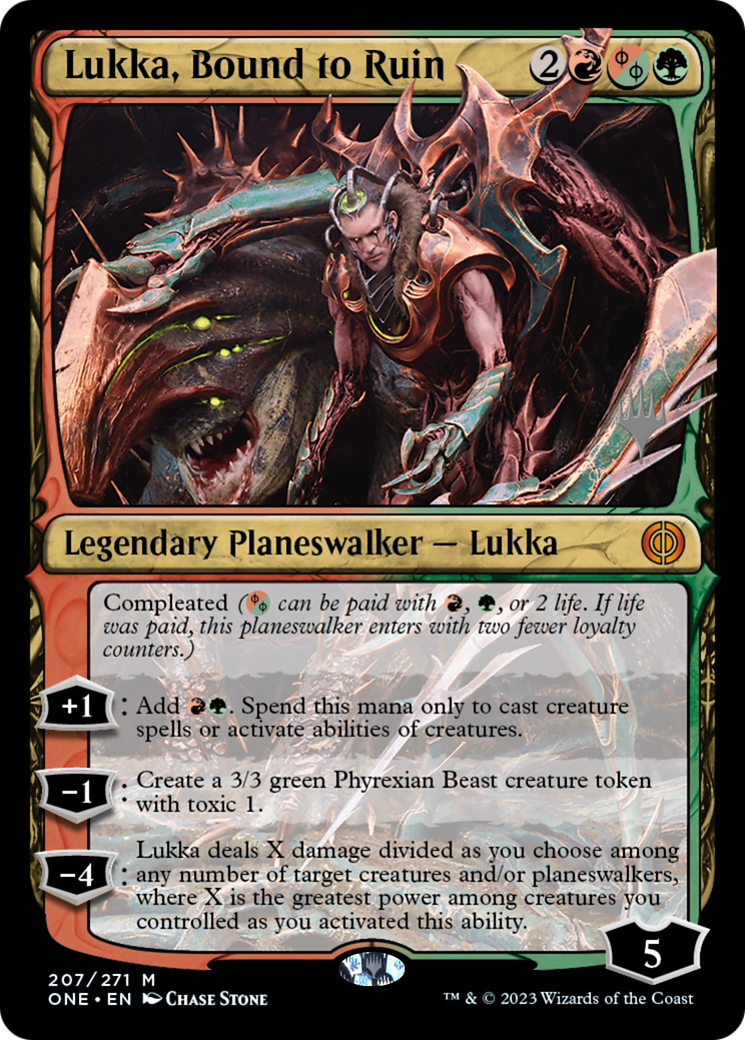 Lukka, Bound to Ruin (Promo Pack) [Phyrexia: All Will Be One Promos] | Tabernacle Games
