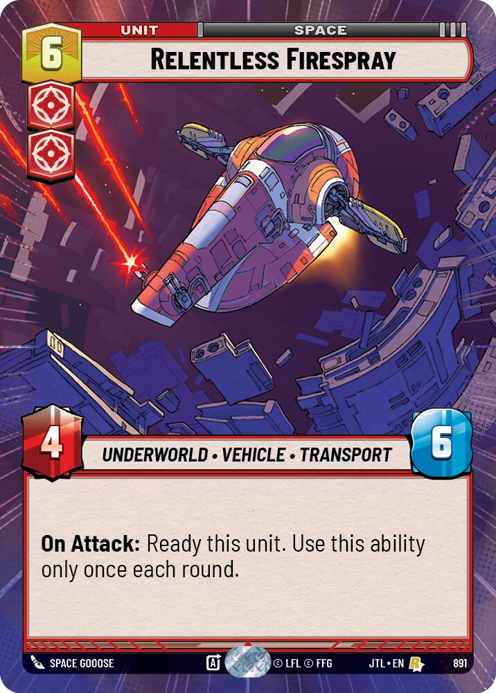 Relentless Firespray (891) (Hyperspace Foil) (891) [Jump to Lightspeed] | Tabernacle Games