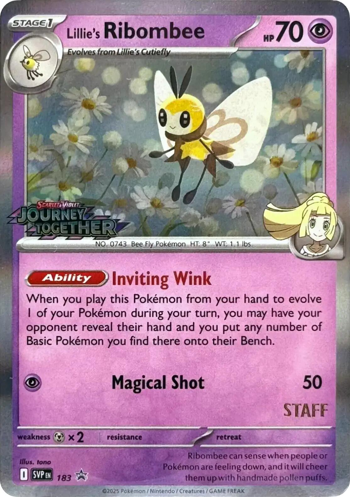 Lillie's Ribombee (183) (Prerelease Staff) [Scarlet & Violet: Black Star Promos] | Tabernacle Games