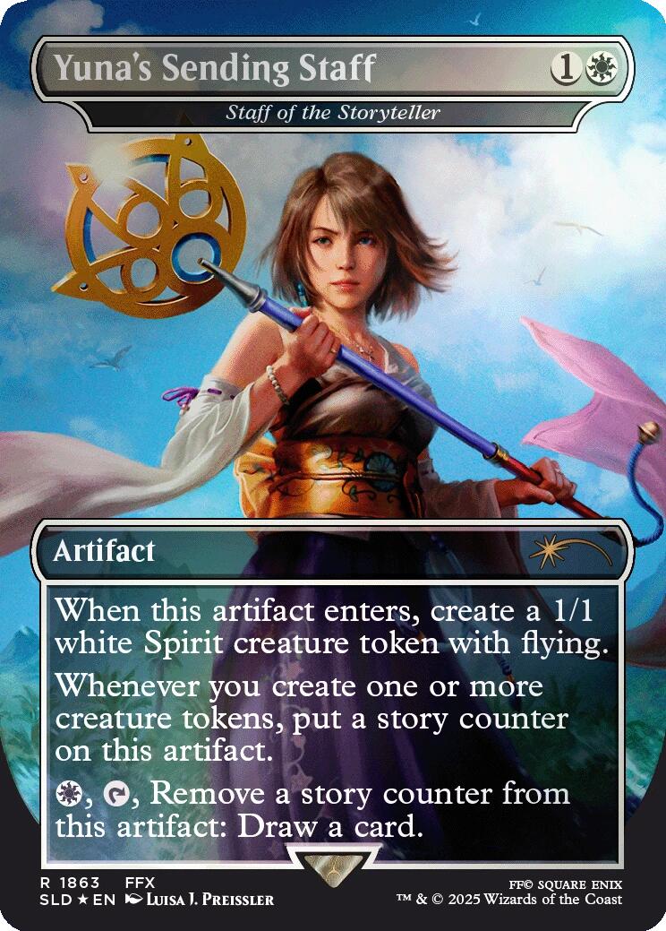 Yuna's Sending Staff - Staff of the Storyteller (Rainbow Foil) [Secret Lair Drop Series] | Tabernacle Games