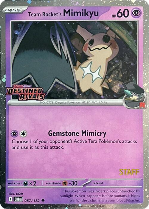 Team Rocket's Mimikyu (087/182) (Prerelease Staff) [Scarlet & Violet: Destined Rivals] | Tabernacle Games