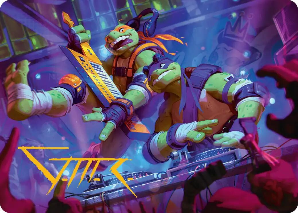 Mikey & Don, Party Planners Art Card (Gold-Stamped Signature) [Teenage Mutant Ninja Turtles Art Series] | Tabernacle Games
