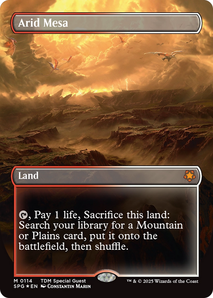 Arid Mesa (Borderless) (Dragonscale Foil) [Tarkir: Dragonstorm Special Guests] | Tabernacle Games
