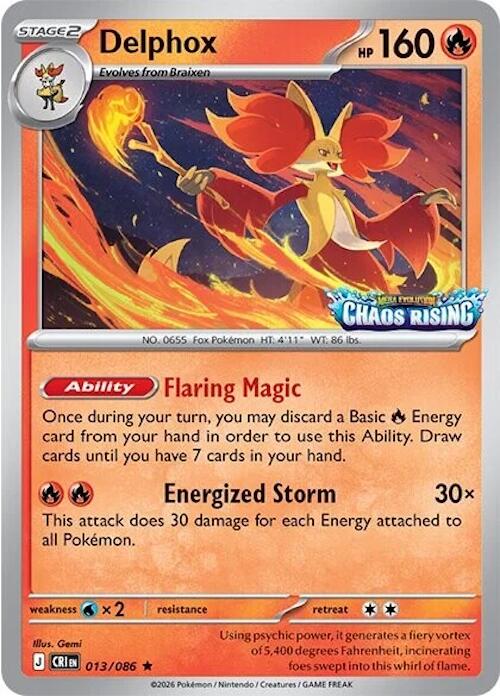 Delphox (013/086) (Chaos Rising Stamped) [Miscellaneous Cards] | Tabernacle Games