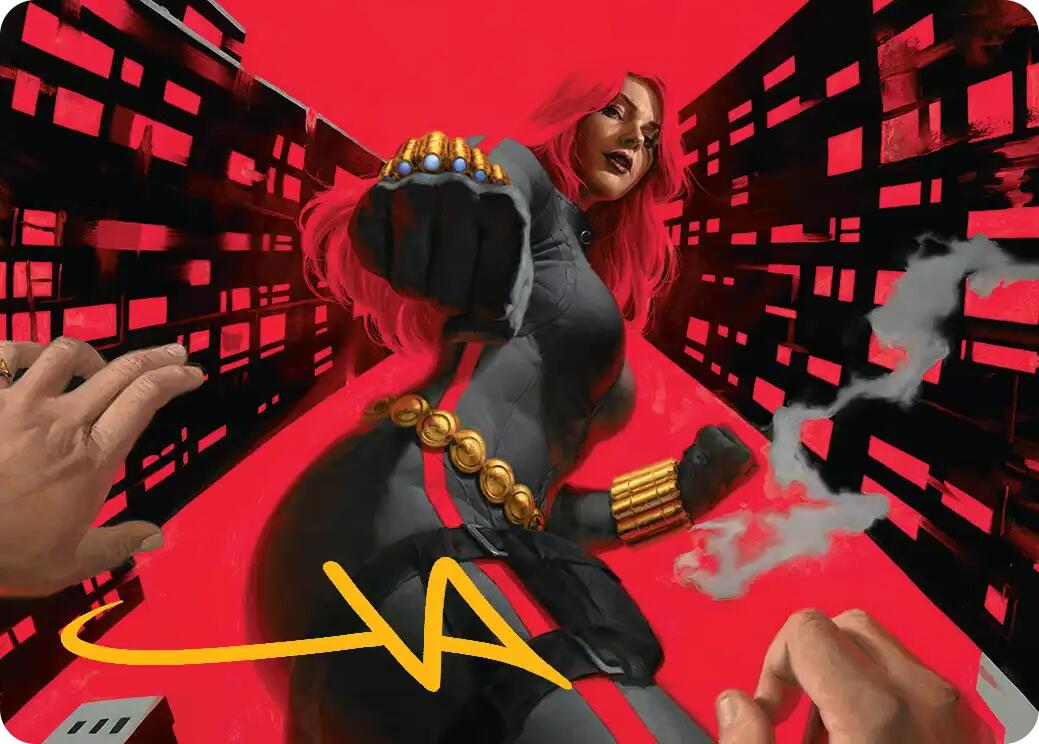 Black Widow, Deadly Hunter Art Card (Gold-Stamped Signature) [Marvel Super Heroes Art Series] | Tabernacle Games