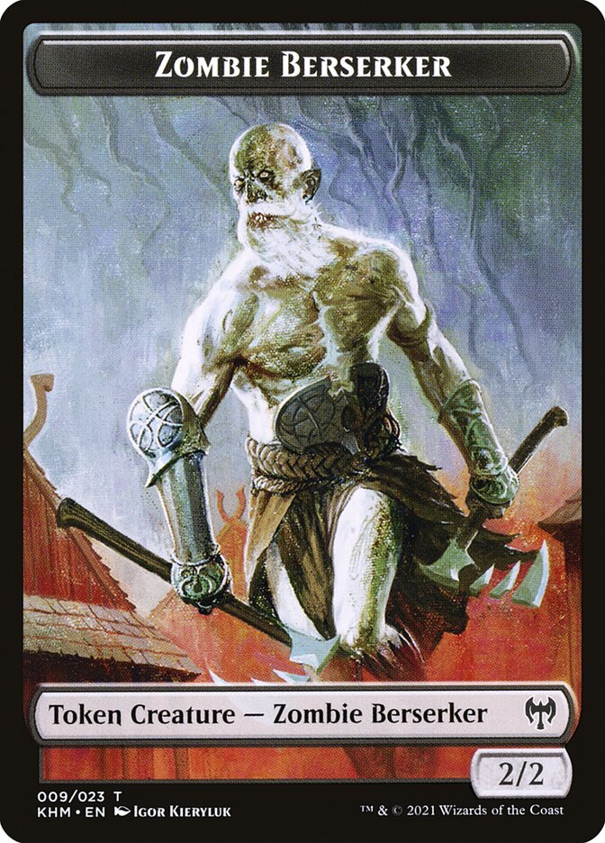 Human Warrior // Zombie Berserker Double-Sided Token [Kaldheim Tokens] | Tabernacle Games