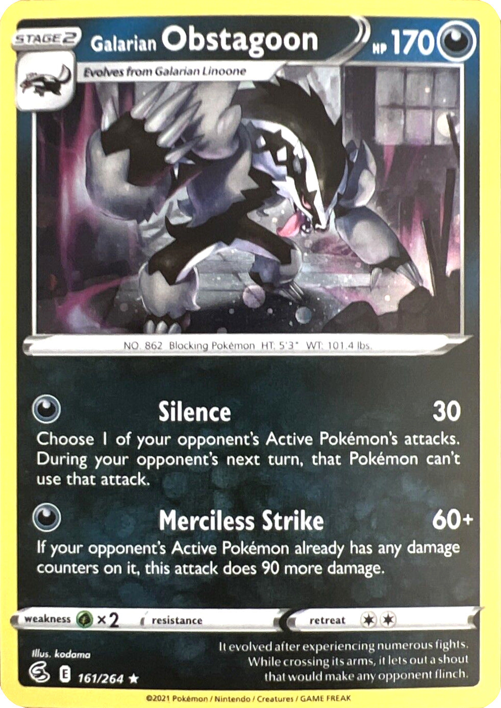 Galarian Obstagoon (161/264) (Cosmos Holo) [Sword & Shield: Fusion Strike] | Tabernacle Games