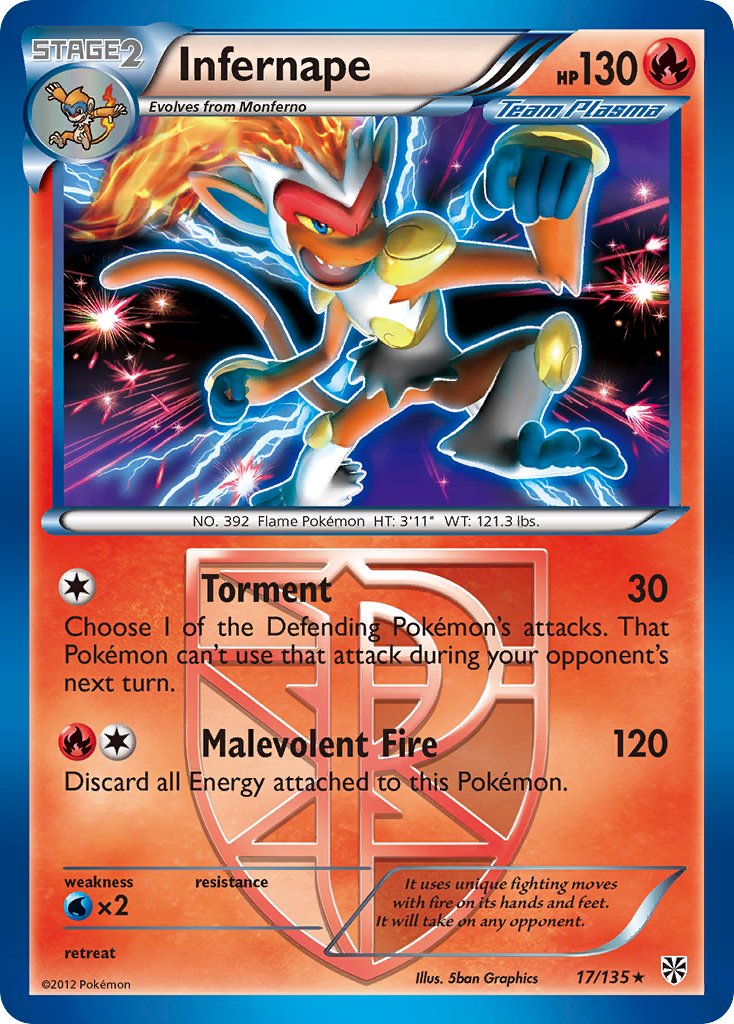 Infernape (17/135) (Theme Deck Exclusive) [Black & White: Plasma Storm] | Tabernacle Games