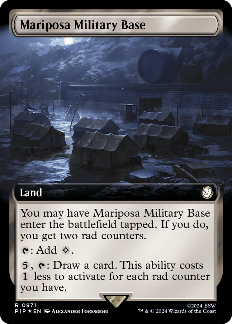Mariposa Military Base (Extended Art) (Surge Foil) [Fallout] | Tabernacle Games
