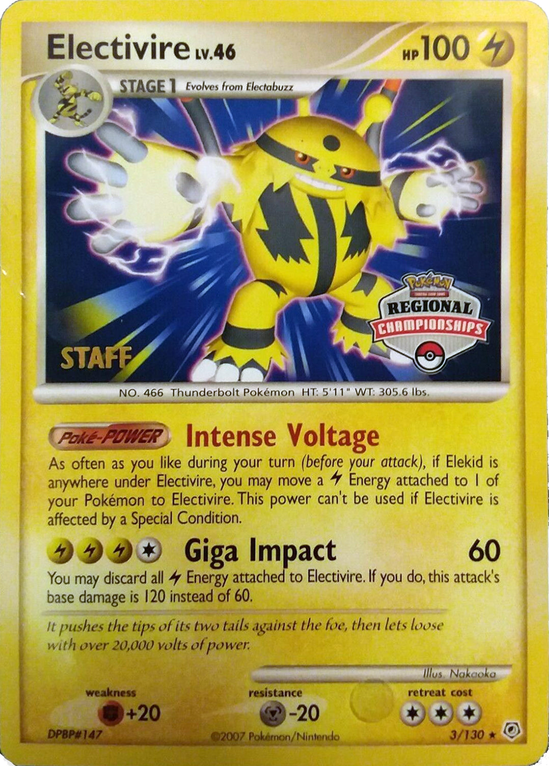 Electivire (003/130) (2008 Staff Regional Championships) [League & Championship Cards] | Tabernacle Games