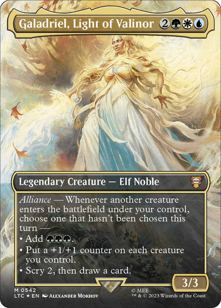 Galadriel, Light of Valinor (Borderless) (Surge Foil) [The Lord of the Rings: Tales of Middle-Earth Commander] | Tabernacle Games