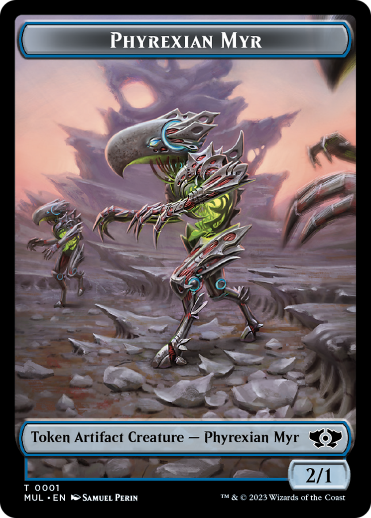 Phyrexian Myr // Wrenn and Realmbreaker Emblem Double-Sided Token [March of the Machine Tokens] | Tabernacle Games