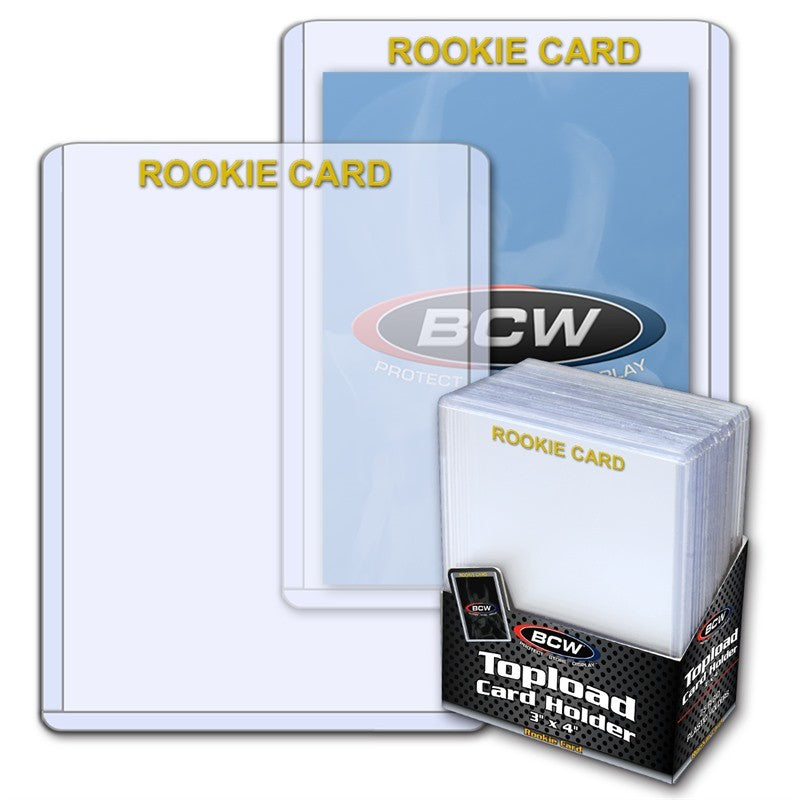 BCW Toploader Card Holder Rookie Imprinted Gold (3" x 4") (25 Holders Per Pack) | Tabernacle Games
