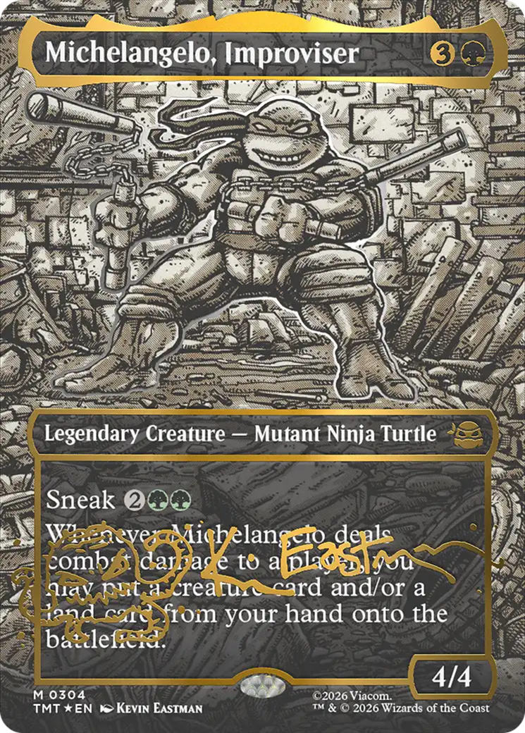 Michelangelo, Improviser (Borderless) (Gold-Stamped Signature) [Teenage Mutant Ninja Turtles] | Tabernacle Games
