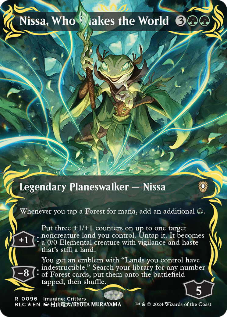 Nissa, Who Shakes the World (Borderless) (Raised Foil) [Bloomburrow Commander] | Tabernacle Games