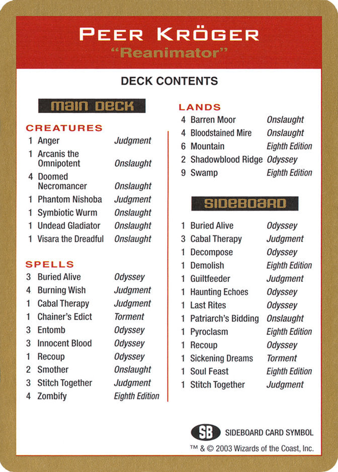 Peer Kroger Decklist [World Championship Decks 2003] | Tabernacle Games