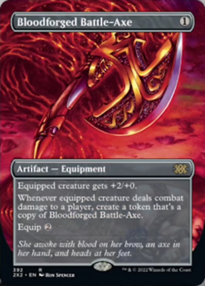 Bloodforged Battle-Axe (Borderless Alternate Art) [Double Masters 2022] | Tabernacle Games