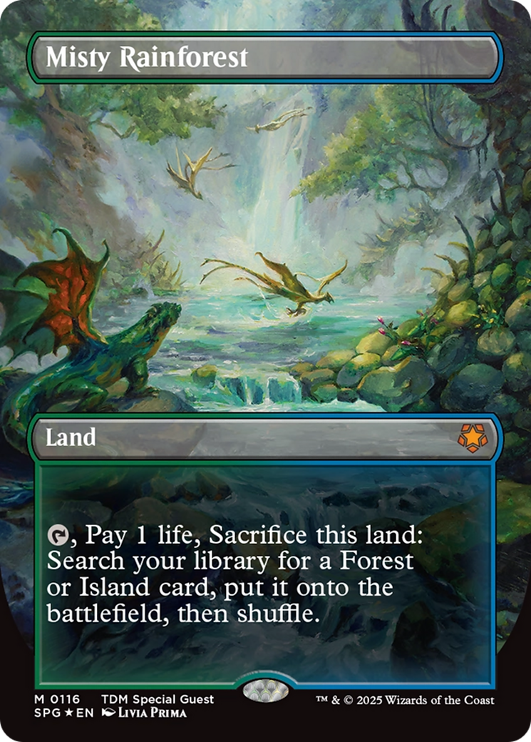 Misty Rainforest (Borderless) (Dragonscale Foil) [Tarkir: Dragonstorm Special Guests] | Tabernacle Games
