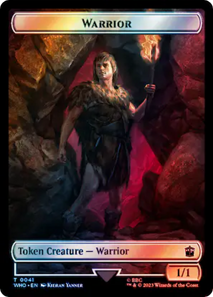 Warrior // Dinosaur Double-Sided Token (Surge Foil) [Doctor Who Tokens] | Tabernacle Games