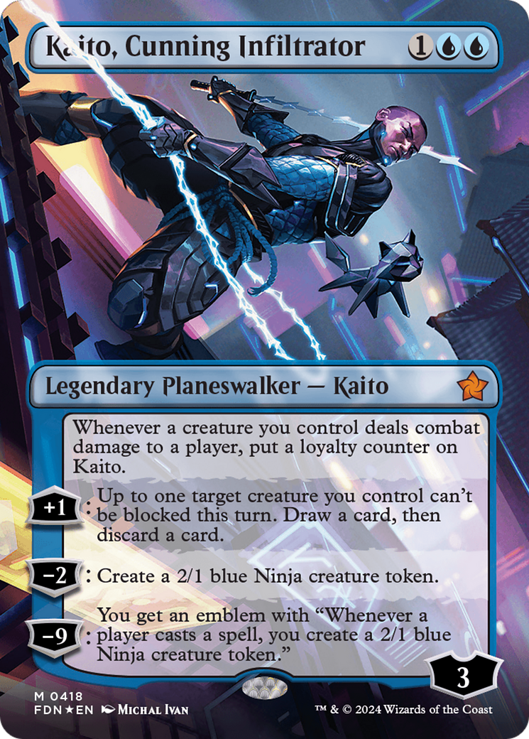 Kaito, Cunning Infiltrator (Borderless) (Mana Foil) [Foundations] | Tabernacle Games