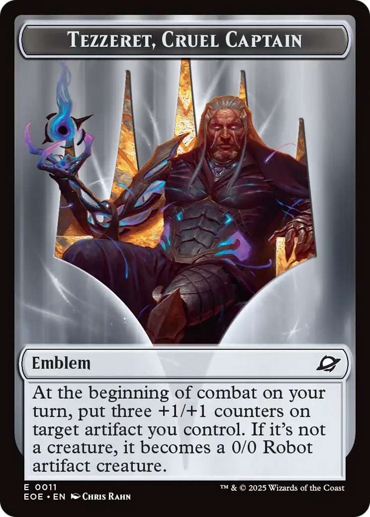 Robot // Emblem - Tezzeret, Cruel Captain Double-Sided Token [Edge of Eternities Tokens] | Tabernacle Games