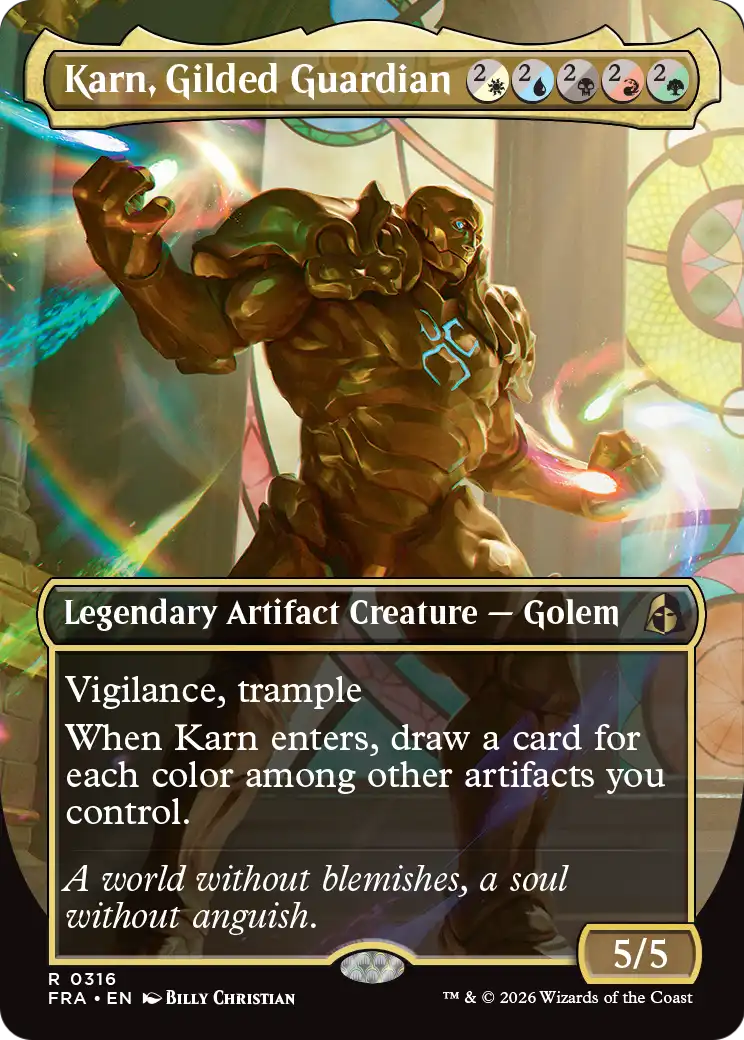 Karn, Gilded Guardian (Borderless) [Reality Fracture] | Tabernacle Games