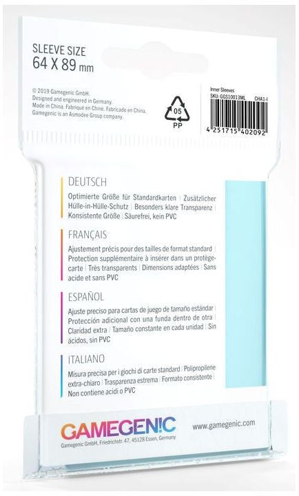 Gamegenic Inner Sleeves (64mm x 89mm) | Tabernacle Games