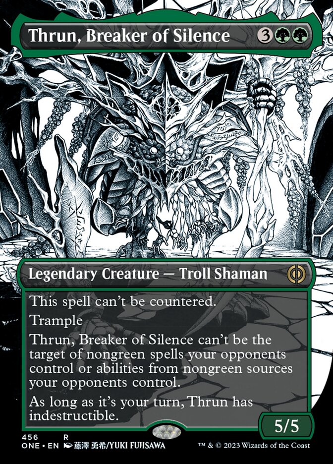 Thrun, Breaker of Silence (Borderless Manga Step-and-Compleat Foil) [Phyrexia: All Will Be One] | Tabernacle Games