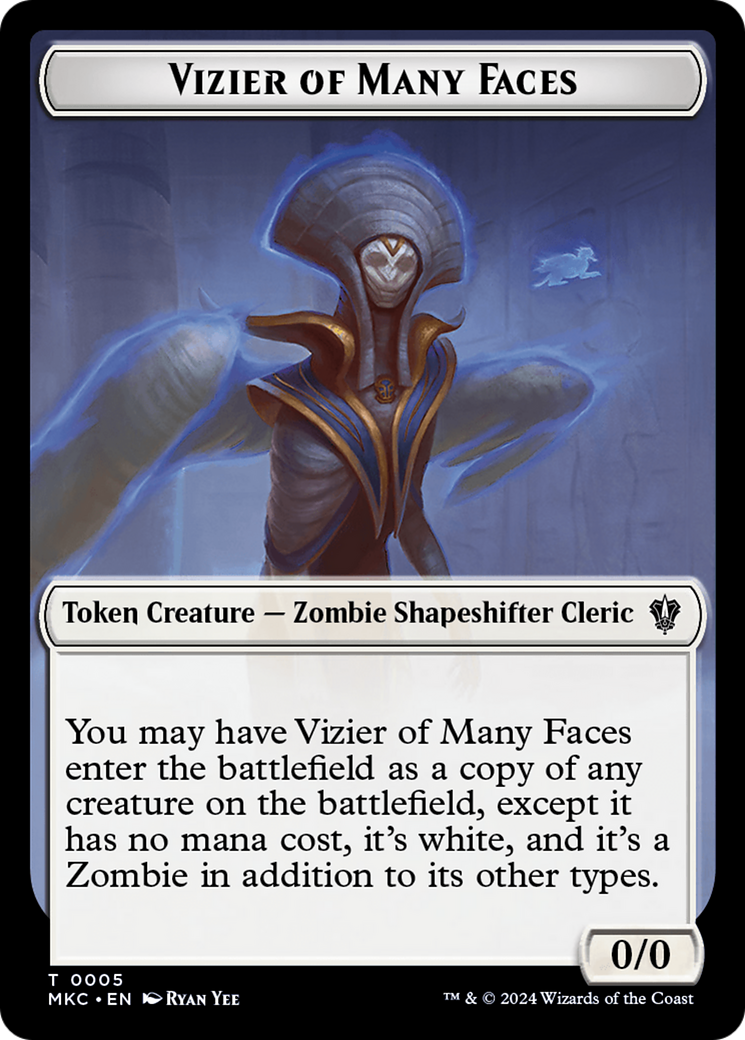 Vizier of Many Faces // Zombie Double-Sided Token [Murders at Karlov Manor Commander Tokens] | Tabernacle Games