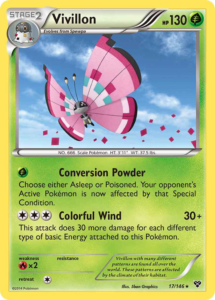 Vivillon (17/146) (Meadow Form/Pink Wings) [XY: Base Set] | Tabernacle Games