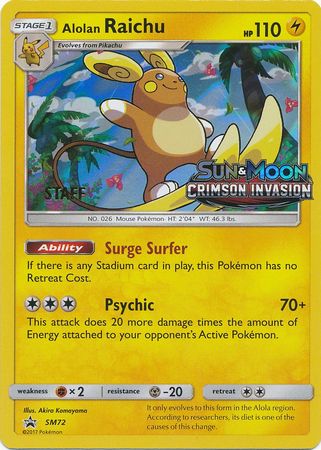 Alolan Raichu (SM72) (Staff Prerelease Promo) [Sun & Moon: Black Star Promos] | Tabernacle Games