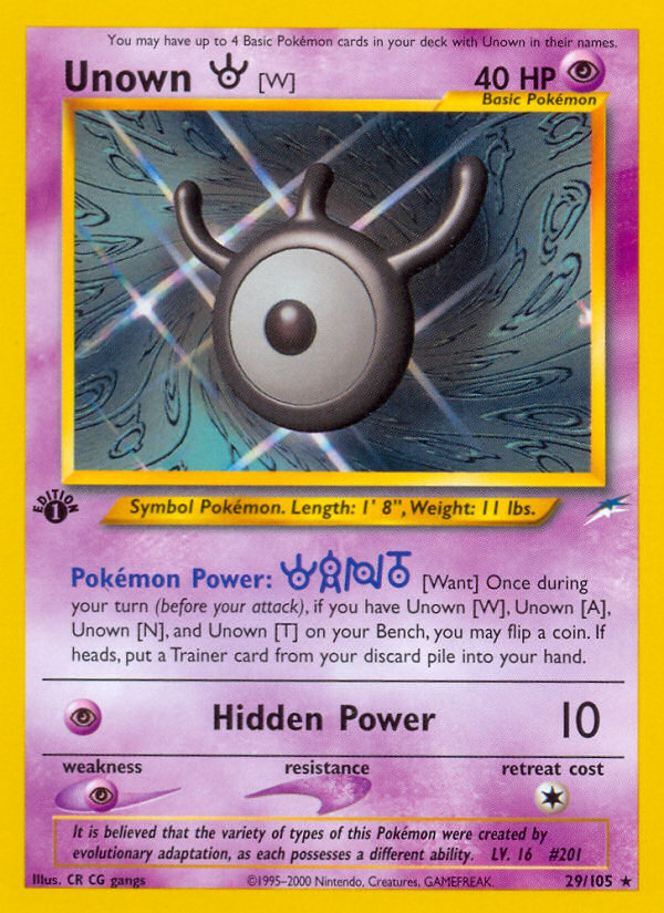 Unown [W] (29/105) [Neo Destiny 1st Edition] | Tabernacle Games